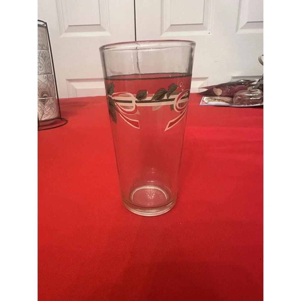 Set of Six Poinsettia Heavy Clear Glass Christmas Cups
